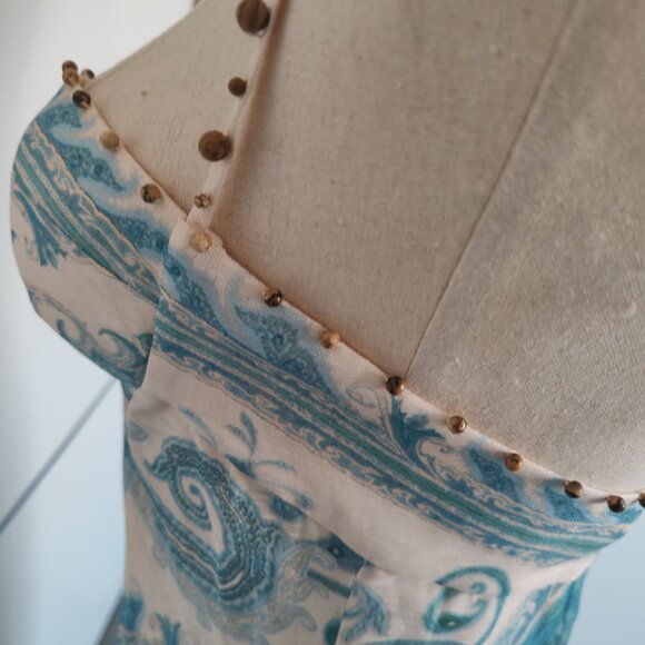 Zimmerman blue polka dot corduroy ultra-long dress with straps as evening gown - Picture 5 of 11